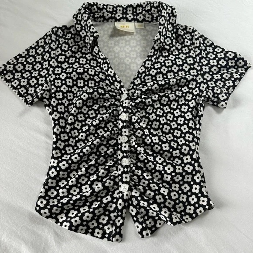 Anthropologie Maeve Patterned Buttondown Knit Top